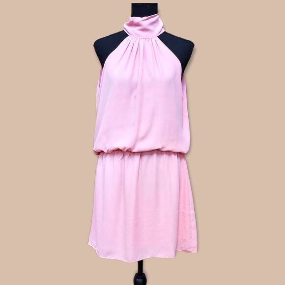 New Pink Halter Sleveless Mini Dress Medium  | Olivaceous - Picture 1 of 12